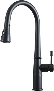 Peskoe Matte Black Kitchen 1 Handle Sink Faucet with Pull Down Sprayer, One Hole Two Function Modern Single Level high arc Stainless Steel 360 Degree Swivel Pull Out Kitchen Faucets