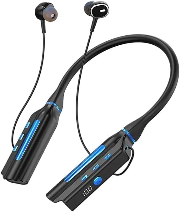 in Ear Headphones Playback Neckband Earphone Bass Headset Sports Waterproof Earplugs Can(Blue in-Ear)