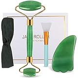 DigHealth Rodillo de Jade, Jade Roller Natural Con Herramienta De Raspar Gua Sha, Facial Masaje Piedra para Piel Que Aprieta, Antienvejecimiento, Circulación Sanguínea (Verde)