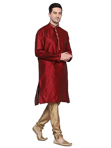 Image of ITOS365 Men's Tunic Art Silk Kurta Pajama and Scarf Suit Set Indian Clothing Wedding Party Dress Gifts Items