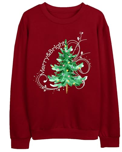 Image of Christmas Sweatshirt Women Merry and Bright Christmas T-Shirt Funny Xmas Lights Blouse Tops Holiday Shirts