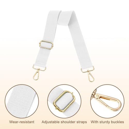 Image of uxcell Wide Shoulder Strap, 3.8cm Adjustable Purse Strap Replacement Crossbody Strap for Shoulder Bag Handbag, White, Light Gold Pull Core Buckle