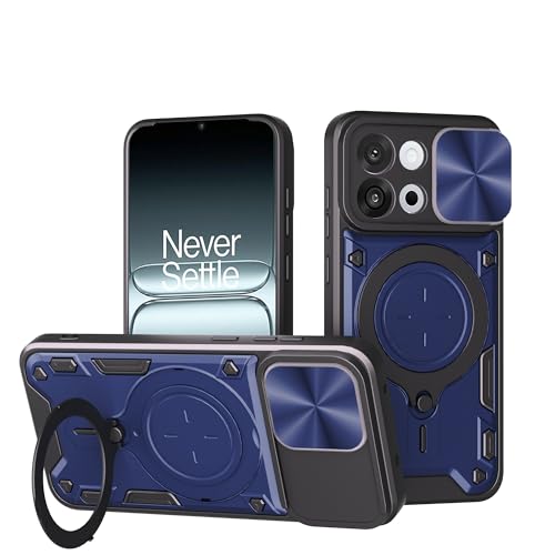 Image of Designerz hub Oneplus 13S Back Case | Hybrid Case with 360 Degree Rotating Finger Ring Holder + Slider Shutter Camera Protection Case for Oneplus 13S- Blue