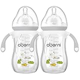 Oberni Babyflaschen Mit weighted Strohhalm, Babyflasche Anti Kolik für Neugeborene Ab 12 Monate, 270ml Milchflasche mit Silikon Sauger Größe 4, Grau, Rosa, 3 Stück