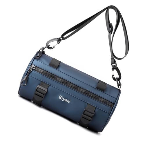 ESTCNK Borsa a tracolla in nylon per uomo, rotonda, cilindrica, alla moda, borsa a tracolla, borsa a tracolla, borsa messenger, Blu scuro