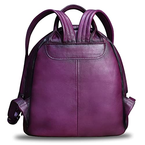 Image of Genuine Leather Backpack Purse for Women Retro Handmade Small Casual Rucksack Satchel Back Bags Knapsack (Purple)