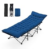 NEWBULIG Folding Camping Cot, Compact Foldable Bed for Indoor & Outdoor, Portable Sleeping Cot, Removable Cushion for Adults, Heavy Duty 440 lbs Capacity, Oxford Fabric,74.4x28x13.8 in, Blue