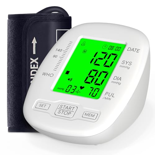 Monitor de presión arterial, brazalete de presión arterial de 22 a 42 cm, 2 x 99 juegos de memoria, 4 pilas AAA incluidas, color blanco