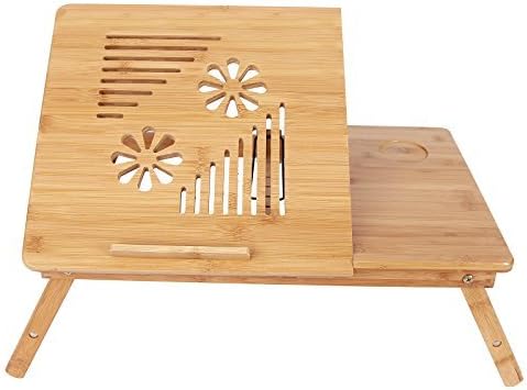 SONGMICS 100% Bamboo Adjustable Laptop Desk/Table Breakfast Serving Bed Tray w' Tilting Top Drawer ULLD002