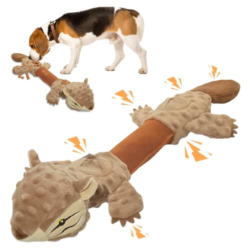 Juguete para Perros, Divertida Ardilla de Peluche para Juego de Tira Afloja, Juguete con Sonido Papel Crujiente, Juguetes Masticable Relleno e Indestructible para Perros Pequeños, Medianos Grandes