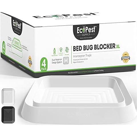 Bed Bug Interceptors – 4 Pack | Bed Bug Blocker (XL) Interceptor Traps (White) | Extra Large Insect Trap, Monitor, and Detector for Bed Legs Cover