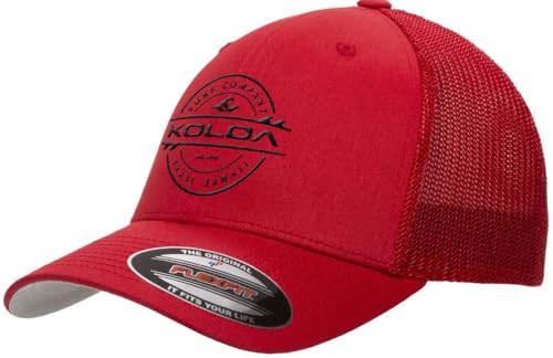 Joe's USA Koloa Surf-Premium Embroidered 34e Flexfit 6511 Truckers Caps Red/b