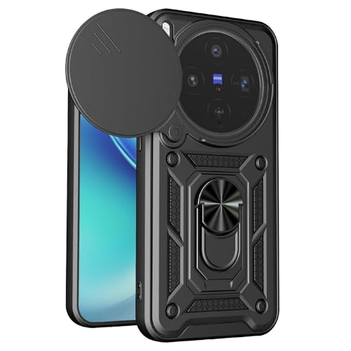 Image of Heavy Duty Back Case Cover for Vivo X300 5G, Shockproof Vivo X300 Back Cover, Ring Case with Kickstand and Camera Protection Shutter - Black