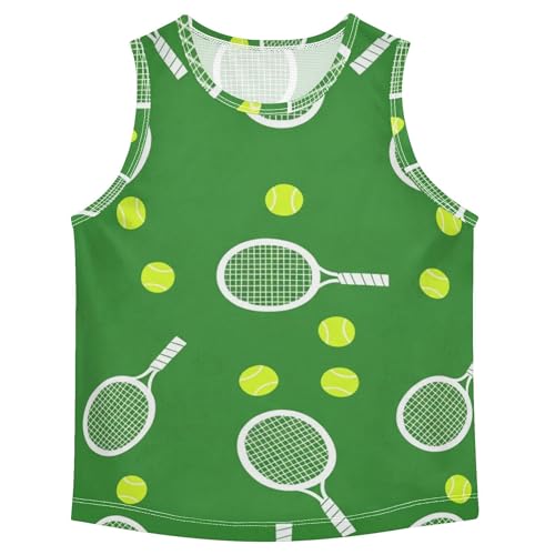 Tennis Rackets Tennis Balls Green Tank Tops Toddler Boys 3t Kids Tshirts Teen Casual Athletic Undershirt Youth Tees, Tennis Rackets Tennis Balls Green, 6 Years
