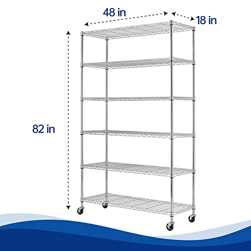 Bestoffice WS-776-CHROME 48 Lx18 Wx72 H Wire Shelving Unit Heavy Duty Height Adjustable Nsf Certification Utility Rolling Steel Commercial Grade thumb #2