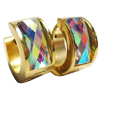 OAKKY Joyería Oro Arco Iris Cristal Diamante Oro 316L Studs Huggie Hoop Pendientes Hombre y Mujeres Acero inoxidable, Vintage Punk