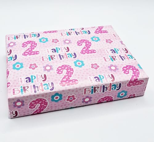 2 Sheets + 2 Gift Tags 2nd Birthday Girl Pink Wrapping Paper Age 2 Cute Birthday Giftwrap Pink (PA)