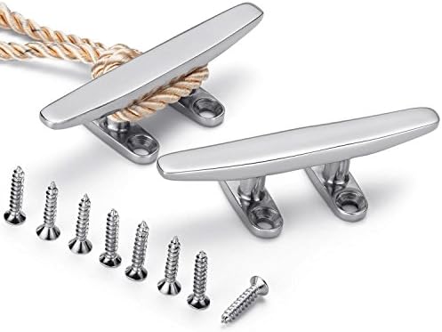 Boat Cleat, 4 inch Open Base Dock Cleat, All 316 Stainless Steel Boat Mooring Accessories, Include 316 Screws, 2PCS, 4 Inch