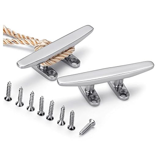 Boat Cleat, 4 inch Open Base Dock Cleat, All 316 Stainless Steel Boat Mooring Accessories, Include 316 Screws, 2PCS, 4 Inch