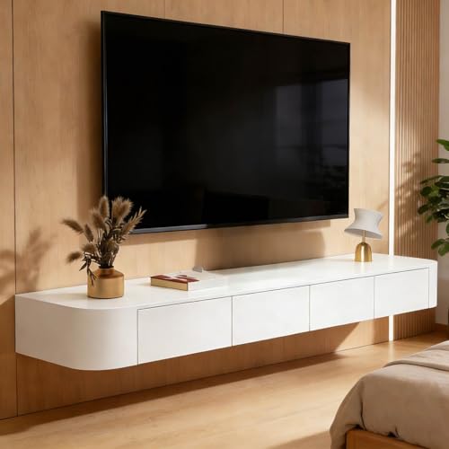 Meuble TV suspendu en bois massif blanc, l'élégance durable d'un mobilier noble