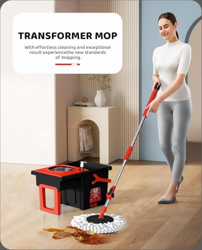 Image of UPC Spin Mop for Home Cleaning Floor | 360 Rotating Stainless Steel Spin Mop Stick with Bucket | Easy Spin Moppers for Cleaning Floor - Wet & Dry Use