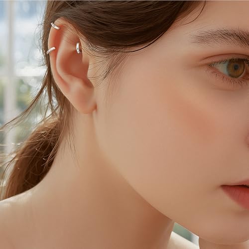 Image of Small Gold Huggie Hoop Earrings Set for Women Men Hypoallergenic 14K Plated Stack Cartilage Earrings, Sterling Silver Multiple Piercing Lightweight Mini Thin Cute Dainty Trendy Jewelry Gifts for Women