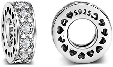 2 PCS Solid 925 Sterling Silver Beads Rubber Spacer Focal Round Stopper Beads for Charm Bracelets European Story Charm