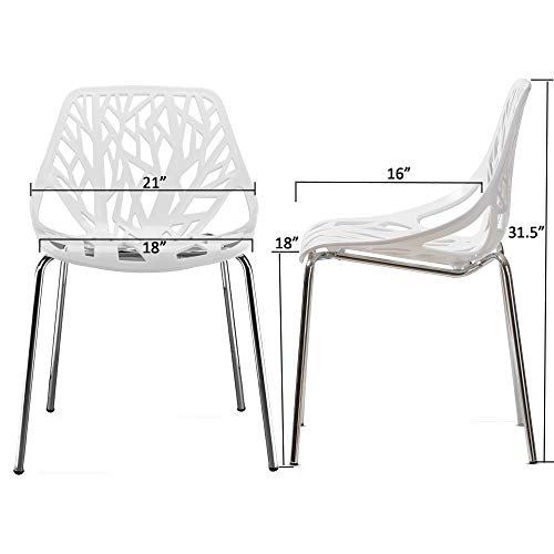 Bonnlo Modern Stackable Chair Set of 4,Kitchen White Dining Chairs,Birch Sapling Comfy Chairs for Dining Room,Living Room,Waiting Room (White) - Image 3