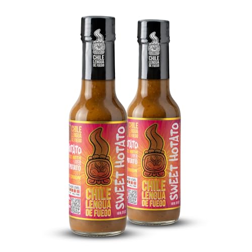 Image of Chile Lengua de Fuego Sweet Hotato - Roasted Sweet Potato & Scotch Bonnet Hot Sauce, Sweet Smoky Gourmet, 5 oz Bottle (Pack of 2)