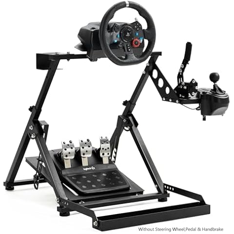 Marada G920 Steering Wheel Stand with Seat Slot Cup Holder Fit for Logitech Thrustmaster Moza G923 G27 G29 G920 T248 T300RS R5 Adjustable Foldable Racing Wheel Stand, without Wheel Pedal Handbrake Cover