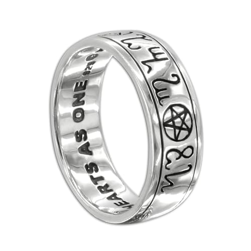 Moonlight Mysteries Handfasting Ring | Wiccan Witch Wedding Band | .925 Sterling Silver | Theban Pentacle Jewelry | Sizes 4-15