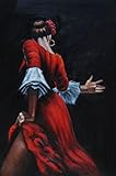 BeyondDream Oil Painting 36"x24" Spanish Flamenco Dancer in Red Dress Portrait Woman Impressionism, Art