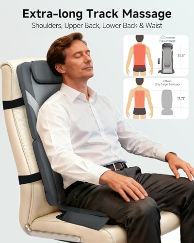 Image of Snailax Gifts for Men Women Chair Back Massager for Full Back Pain Relief Deep Tissue, Vibration Heated Seat Cushion Long Track Dual 3D Shiatsu Rollers, 3 Height Settings Foldable Massage Chair Pad