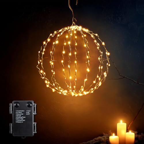 da LIGHT Weihnachtsbeleuchtung Außen Batterie – Hängende LED Kugellichter Ø30 cm