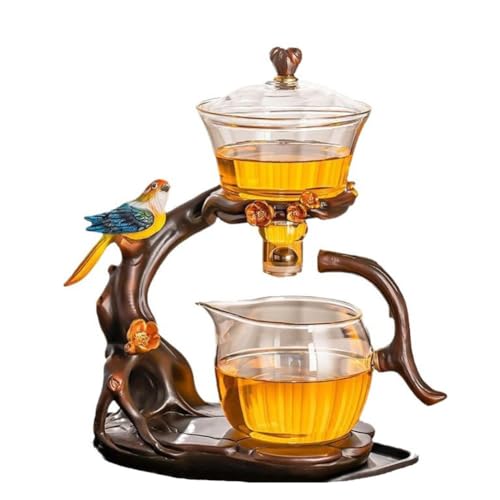 MYBAQ, Teiera in vetro con gazza gazza, teiera magnetica, set da tè semi automatico, set da tè in vetro Lazy Kung Fu, set di teiera in vetro resistente al calore, per preparare tè sfusi e fiori a casa