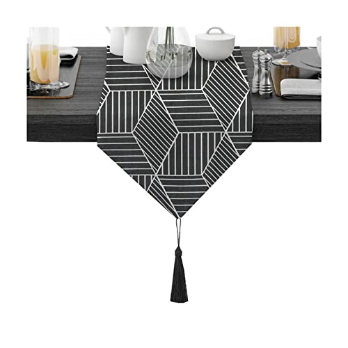 Chemin de table en coton géométrique noir 30x220 cm WXKAGF
