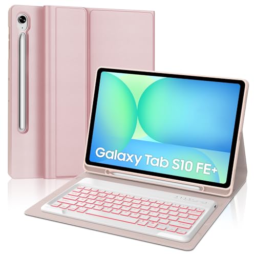 Funda teclado para Samsung Galaxy Tab S10 FE Plus rosa de 13.1 pulgadas con teclado extraíble