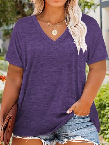 Image of DOLNINE Plus-Size Tops for Women Casual Short Sleeve Color Block T-Shirts | Basic Going Out Tees, Summer Trendy Loose Fit Tunics