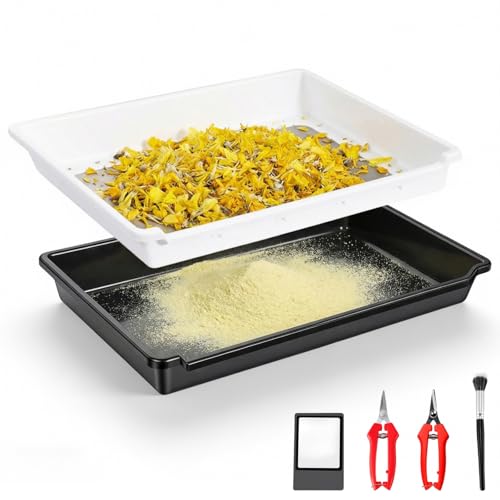 BugyKido Trim Bin Set mit 150 Mikron Pollensieb Trim Tray & Trimmschale mit 2 Scheren Lupe & Bürste Trimming Tray für Pollen and Herbs 50x32 5x6 5cm