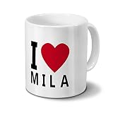 printplanet Tasse mit Namen Mila - Motiv I Love Mila - Namenstasse, Kaffeebecher, Mug, Becher, Kaffeetasse - Farbe Weiß