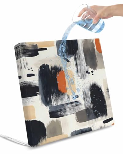 2 Pack Black Geometric Waterproof Cushion Covers with Ties, Outdoor Patio Chaise Lounge Chair Seat Cushion Slip Covers Replacement(Only Cover) Beige Abstract Minimalist Artwork 24