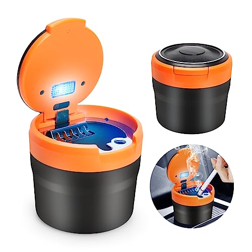 LYCXAMES Cenicero de coche, Ceniceros con luz LED cubierta, Cenicero autoextinguible sin humo, mini cenicero portátil para furgoneta de camping al aire libre