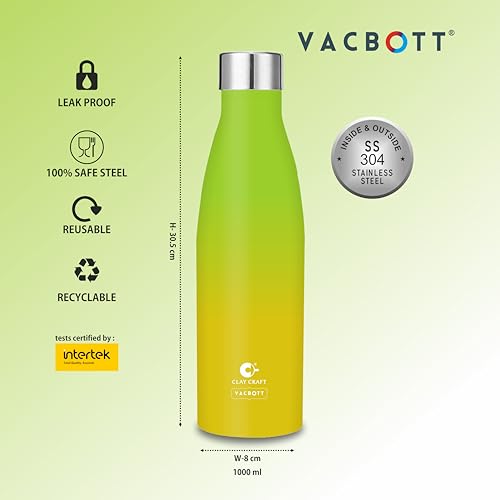 Image of Clay Craft Vacbott Gerald Dual tone Insulated Double Wall|18 Hours Hot and 24 Hours Cold Water Bottle Vacuum Insulated|Thermosteel|Flask 1000ml Bottles|BPA-Free|BIS Certified|1Year Limited Warranty