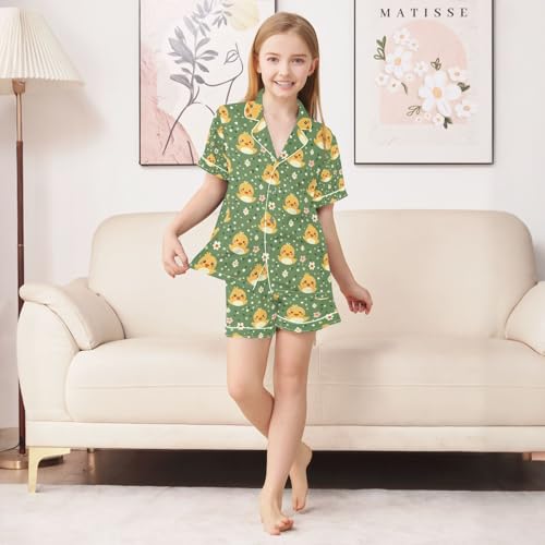 senya Cute Duck Faces A Satin Summer Pajama Sets Silk Short Sleeve Button Down Sleepwear4