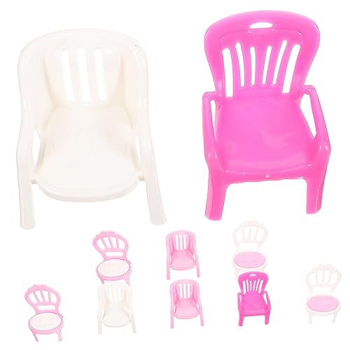 Tofficu 10pcs Miniature Dollhouse Chair Plastic Mini Furniture for Dollhouse Decorative Miniature Toy