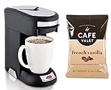 Café Valet Einzelportion-Kaffeemaschine, brüht 284 ml Kaffee oder heißes Wasser und 84 Karat französische Vanille-Kaffeepackungen