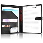 A4 Clipboard Folder with Cover, PU Leather Conference Folder for Legal Pad Portfolio Organiser with Storage for Interview Meeting Office Supplies Business (Black)