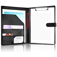 Klemmbrett A4 mit Deckel, PU-Leder Klemmbrettmappe Schreibmappe Klemmbrett mit Schreibblock Dokumentenfächern Stifthalter Magnetverschluss Konferenzmappe A4 für Bürobedarf Schule (Schwarz)