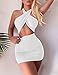 Women's Sexy Ruched Bodycon Halter Criss Cross Cut Out Backless Mini Club Party Dresses, X-Small, White