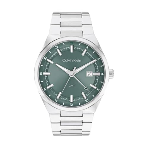[カルバンクライン][正規輸入品]メンズ 腕時計 DISTINGUISH GMT グリーン文字盤 ステンレスベルト 25200492